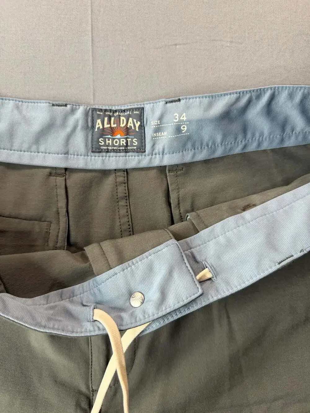 Faherty All Day Shorts Men's 34 Gray 4-Way Stretch Drawstring Golf Preppy